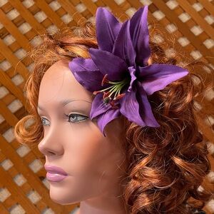 Handmade Artisan PURPLE Fabric LILY Floral PINUP Style VLV Rockabilly HAIR CLIP